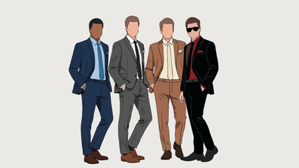 Group of Men in Suits Standing Together Confidently.