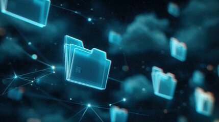 Digital Archive Network:  A network of digital archive floating in the cyber sphere, representing a collection of information. 