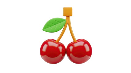3D Render of Red Cherries with Leaf and Stem