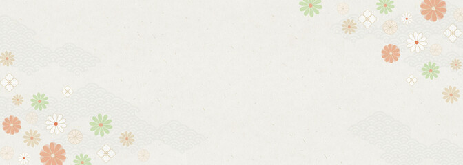 菊文様と青海波の和紙テクスチャ　ベージュカラー