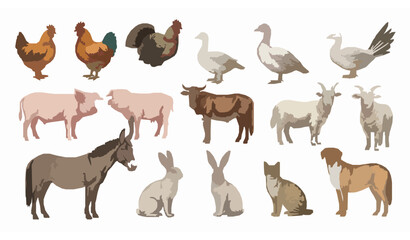 Realistic Watercolor Farm Animals Vector Set with Domestic and Livestock Animals © MDFiroj