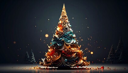 Festive Christmas Tree with Golden Ornaments and Twinkling Lights.
