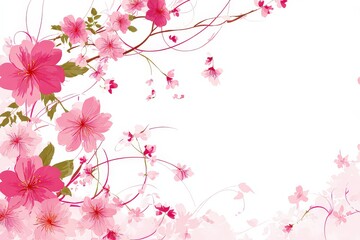 Floral Cherry Blossom Branch in Pink and White with Red Accent Blooms on a Light Background Creating an Elegant Decorative Border