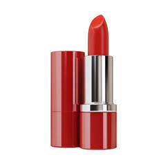 Obraz premium Elegant shiny red lipstick in a black cosmetic tube isolated on white background for glamour beauty and fashion makeup