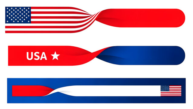 Set of three patriotic American flag themed twisted ribbon banners in red, white, and blue colors, ideal for national events.