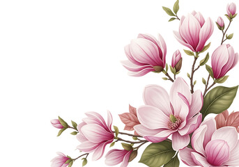 Delicate pink magnolia flowers isolated on transparent background