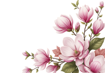Delicate pink magnolia flowers isolated on transparent background