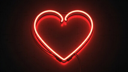 A glowing and vibrant red neon light sign meticulously shaped into a classic heart symbol, brilliantly illuminating a deep dark background.