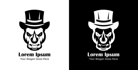 Logo design in the form of a rhinoceros head wearing a magician's hat © Yohanes
