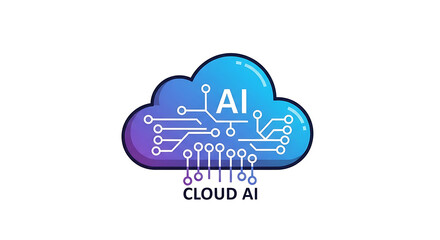 Illustration of a cloud with ai circuitry and text cloud ai on a white background graphic design
