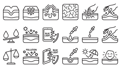 Skin Concerns and Solutions Skincare Protection Icons