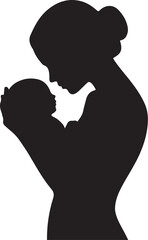 Black silhouette of woman holding child in her arms