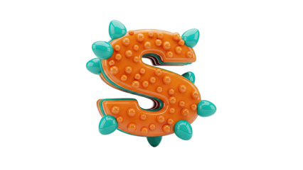 3D Orange Letter S with Teal Bubbles