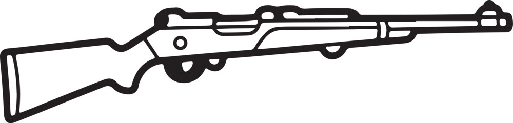 Bolt-Action Rifle Representation Line Art Coloring Book Page Outline Vector Illustration