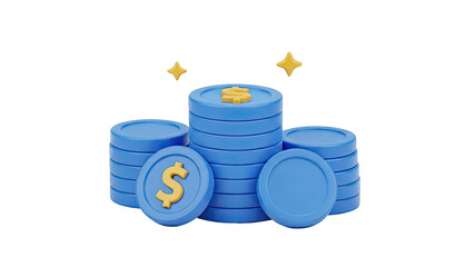 Stacks of Blue Coins with Dollar Symbols and Stars