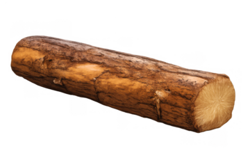 Natural brown wooden log with bark texture isolated on transparent background for forestry and construction design