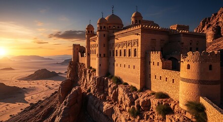 Ancient fortress at sunset dramatic landscape and architecture