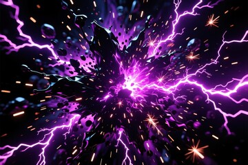 Explosive Purple Energy Burst with Sparks and Light Rays