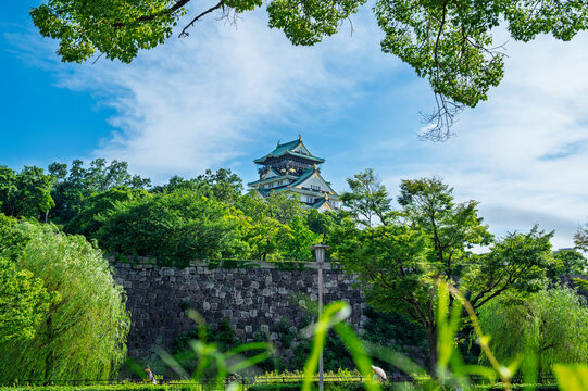 fortess at Osaka castle with clair sky. Osaka castle is Japanese ancient castle is landmark in Osaka,Kansai,Japan,
