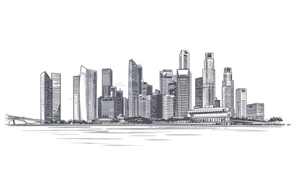 Fototapeta premium Minimalist architectural sketch of city bay skyline