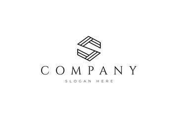 S letter logo with hexagonal line art design concept