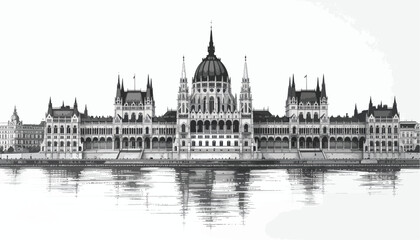 Fototapeta premium Perspective architectural sketch of city parliament building