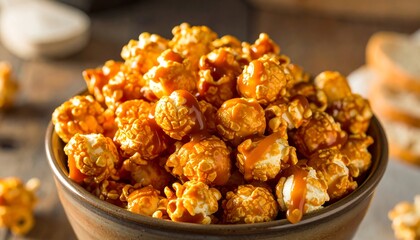 Delicious Caramel Popcorn in a Bowl.