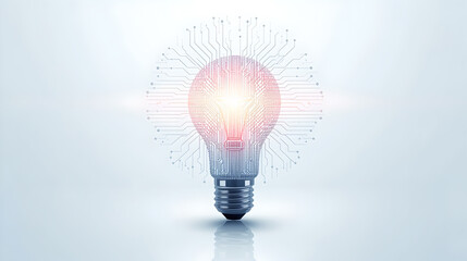 Abstract Lightbulb With Glowing Circuitry Representing Innovation And Ideas On A Clean White Background