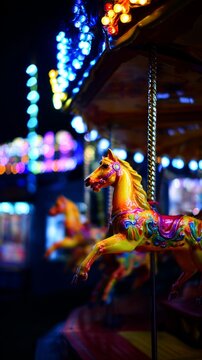 tennessine. A vibrant carousel at night with colorful horses and festive lights. wildlife magazines, conservation campaigns, designed for wildlife conservation campaigns.
