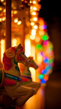 tennessine. A vibrant carousel at night with colorful horses and festive lights. wildlife magazines, conservation campaigns, designed for wildlife conservation campaigns.
