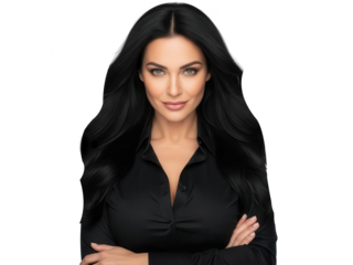 Portrait of a Confident Woman with Long Dark Hair.