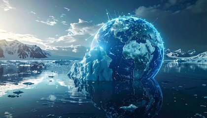 Abstract Globe of Ice and Water in Arctic Landscape.