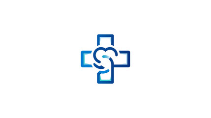 Blue Medical Cross Symbol Integrated With Heart And Stethoscope Outline On White Background