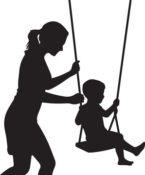 Woman pushing child on swing silhouette playground