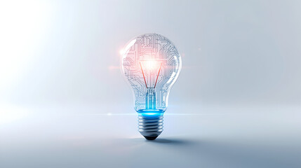 Glowing Lightbulb With Circuit Board Pattern And Red Light Effect On White Background