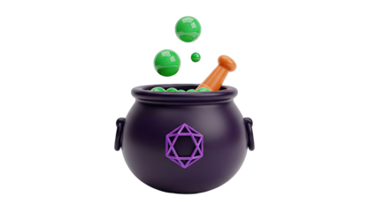 Mystical Cauldron with Bubbling Potion and Geometric Symbol