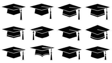 Graduation caps icons for education and academic achievements