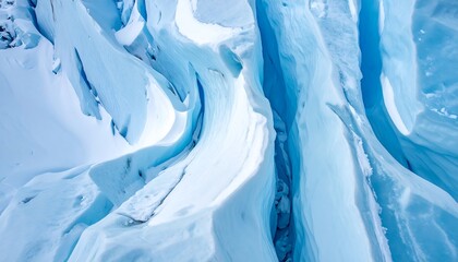 Abstract Blue and White Swirling Ice Formations Close-Up.