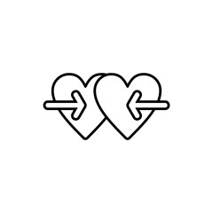 Two hearts linked by arrows suggest love connection or compatibility concept. Suitable for relationship or dating concept designs.