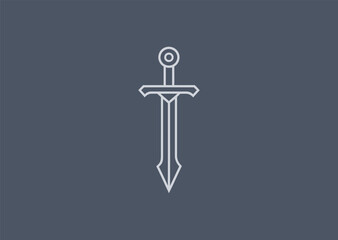 A detailed sword line art logo with elegant contours, representing strength, honor, tradition, combat skill, and timeless warrior symbolism