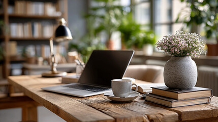 Translation services small business workspace, organized office setup, professional language services, independent entrepreneur environment