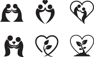 Fototapeta premium Love Couple Family Heart Icon Set, valentines couple design, romantic family icon, relationship symbol.