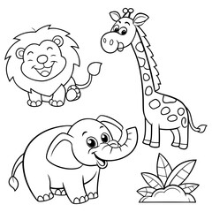 Cute Jungle Animals Coloring Page for 3-5-Year-Old Kids
