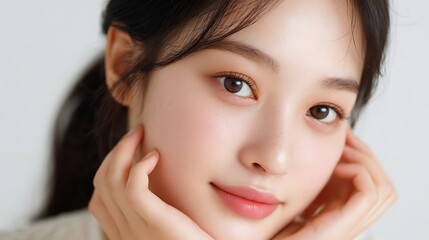 Radiant woman nourishing her skin with facial cream