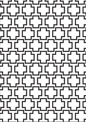 Geometric cross pattern coloring page with interlocking plus sign tessellation design