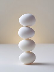 Stack of fresh white eggs on a white background