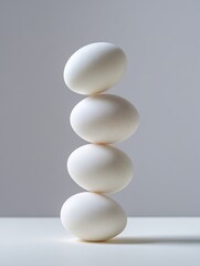 Stack of fresh white eggs on a white background