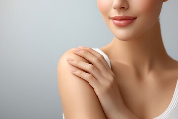 Gentle skin care routine with woman applying body cream