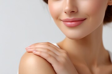 Gentle skin care routine with woman applying body cream