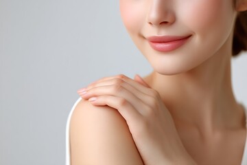 Healthy glow as woman applies cream to her body